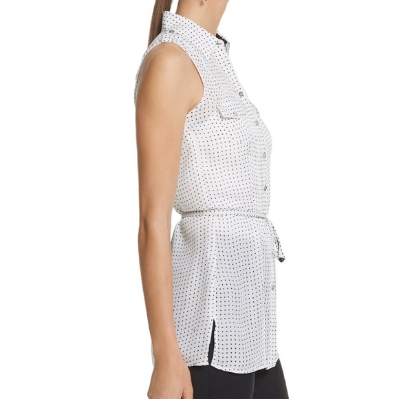 WBHM White & Black Polka Dot Blouse w/ Tie, Silk - Picture 2 of 7